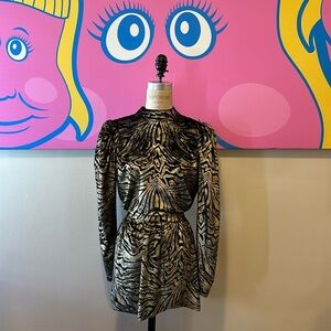 Nonchalant Gold Black Velvet Party Dress Animal Print